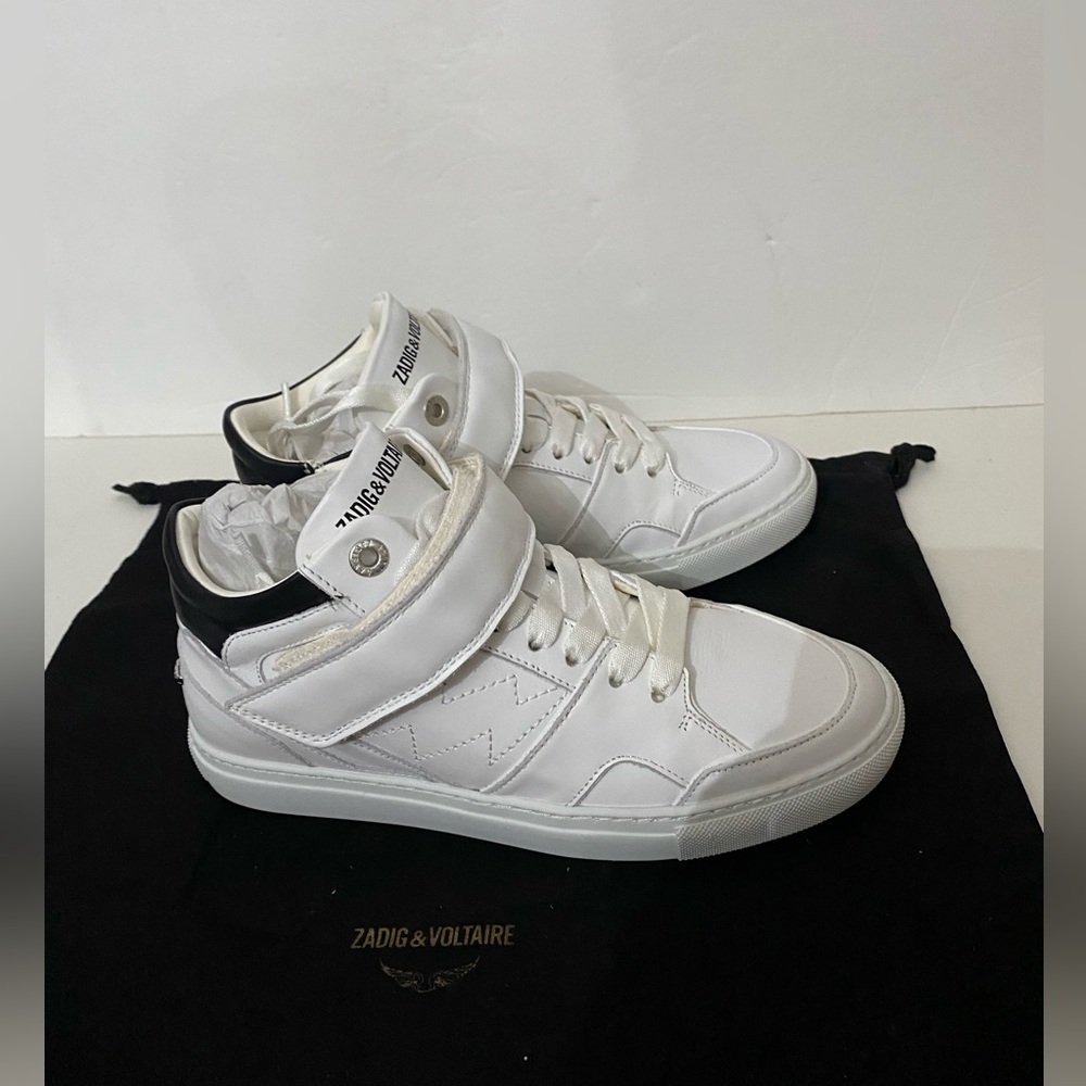 New ZADIG & VOLTAIRE Mid Smooth Leather Zipper Mid-Top Sneakers ZV1747 38 7 - Picture 8 of 13
